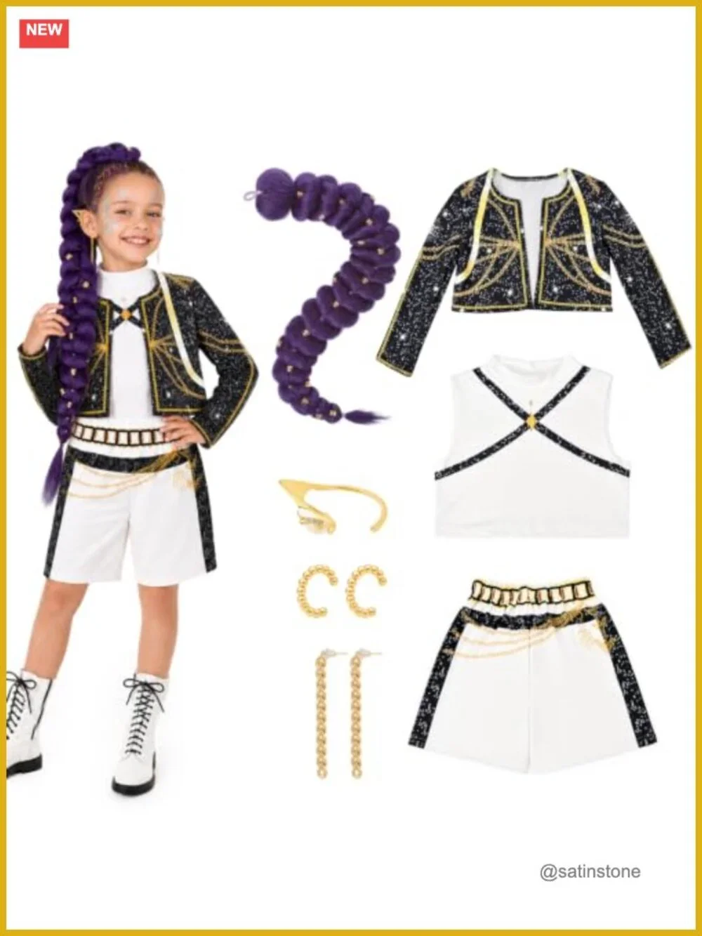 Kids Pop Singer Halloween Costume with Purple Braid Cosplay Set